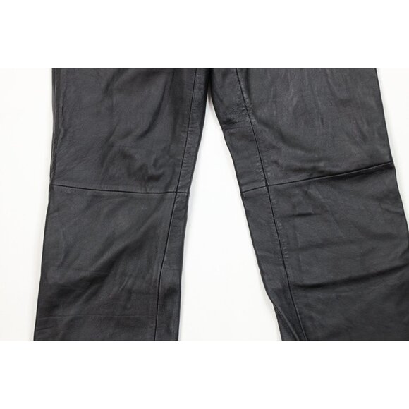 Vintage 90s Streetwear Womens 4 Distressed Soft Lambskin Leather Pants Black - Picture 3 of 15